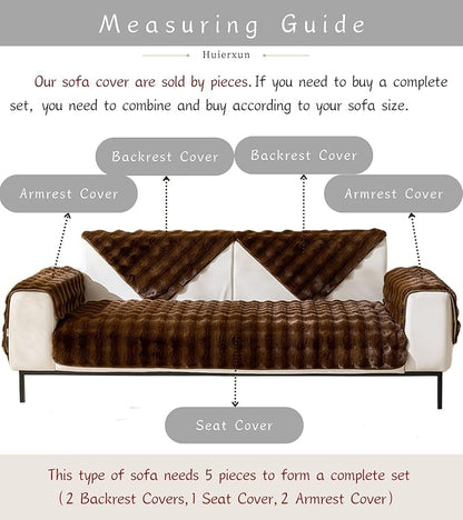 Faux Fur Couch Cover Fuzzy Soft Plush Thick Bubble Sofa Cover Luxury Sectional Couch Covers Luxury Anti-Slip Sofa Slipcover Washable Furniture Protector (Coffee,28"x47")