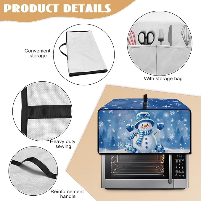 Christmas Toaster Oven Dust Cover Small Kitchen Appliance Cover for Countertop Convection Ovens,Small Appliances, M, 16.5 x 20.5 x 10 Inches, Blue Snowman Snowflake
