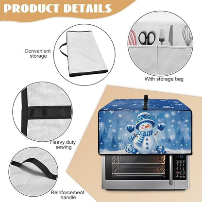 Christmas Toaster Oven Dust Cover Small Kitchen Appliance Cover for Countertop Convection Ovens,Small Appliances, M, 16.5 x 20.5 x 10 Inches, Blue Snowman Snowflake