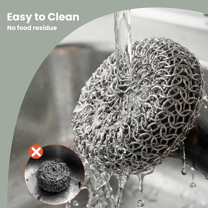 Cast Iron Scrubber with Long Handle | 316 Cast Iron Cleaner Chainmail Scrubber - Image 6