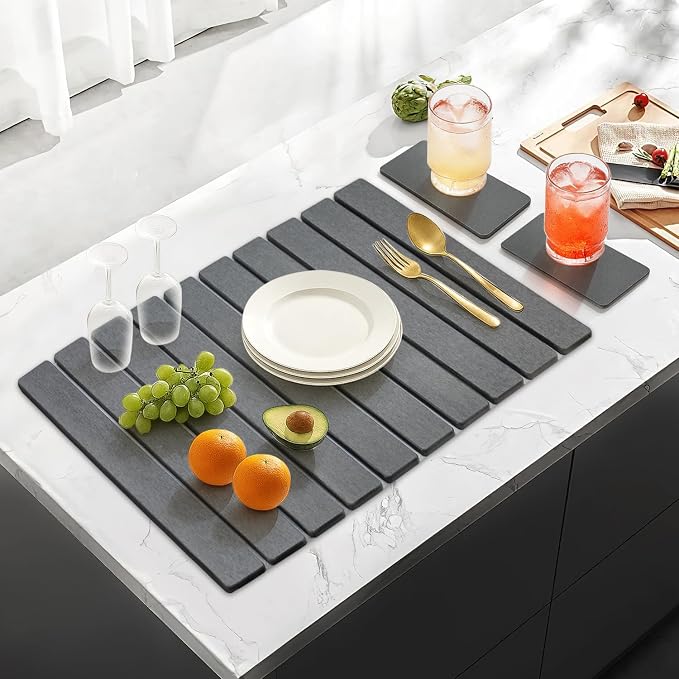 3 Pcs Large Stone Drying Mats for Kitchen Counter Diatomaceous Earth Dish Fast - Image 2