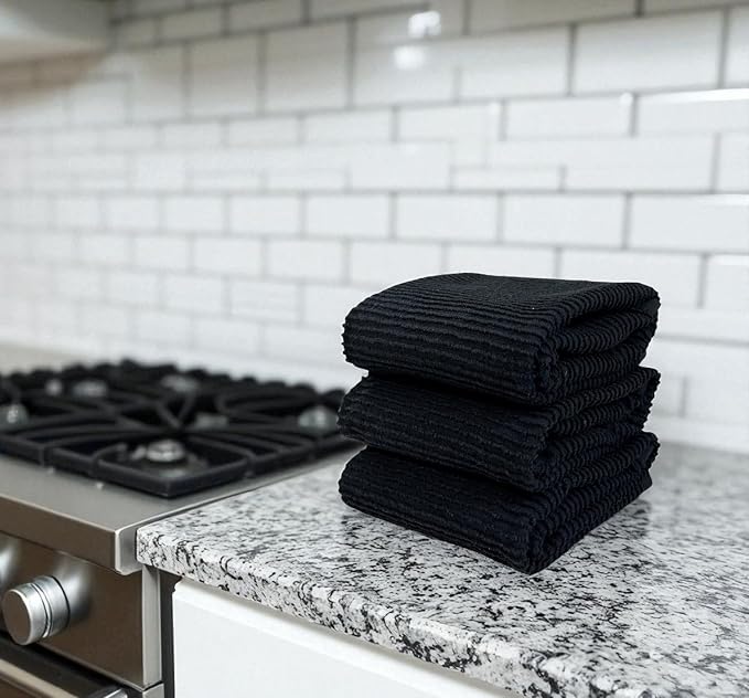 Serafina Home Oversized Solid Color Black Kitchen Dish Towels: 100% Cotton - Image 2