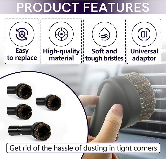 5PCS Horse Hair Brush Vacuum Attachment Set - Image 4