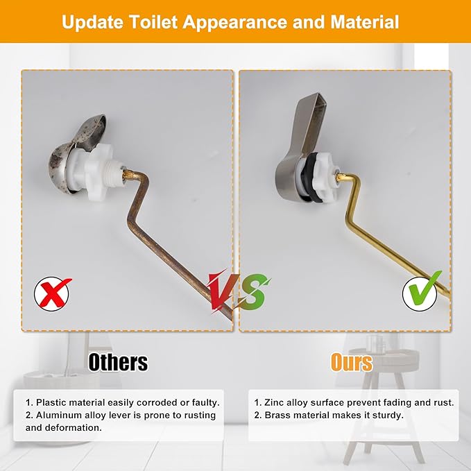 Hibbent Universal Metal Side Mount Toilet Handle Replacement Kit, Brass Toilet - Image 6