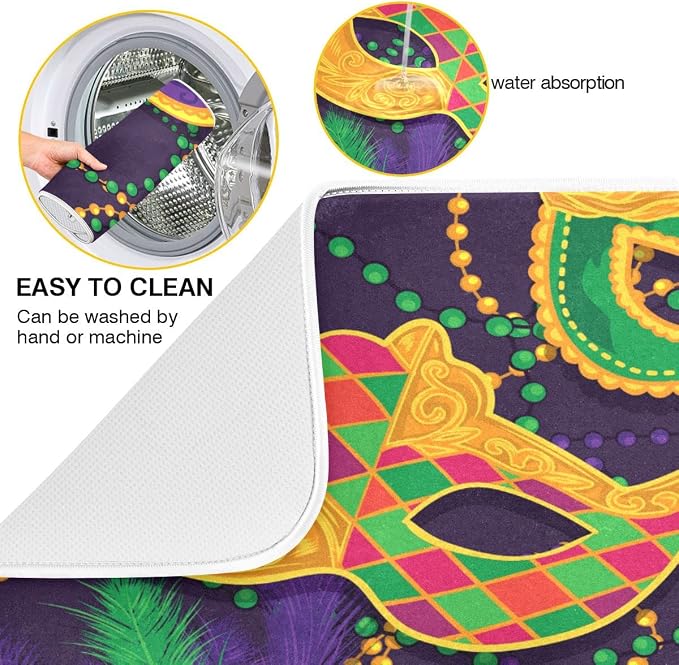 Mardi Gras Dish Drying Mat for Kitchen Mask Beads Confetti Masquerade Party - Image 2