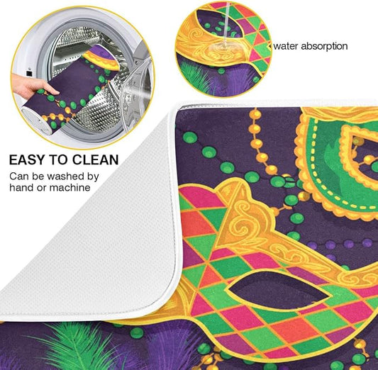 Mardi Gras Dish Drying Mat for Kitchen Mask Beads Confetti Masquerade Party - Image 2