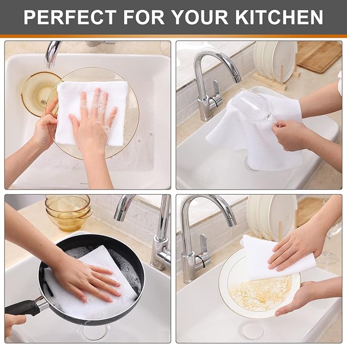 Kitinjoy 100% Cotton Kitchen Dish Cloths, 8 Pack Waffle Weave Ultra Soft - Image 4