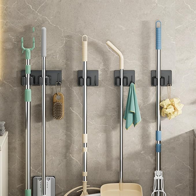 Wall Mounted Mop Holder Stainless Steel Mop and Broom Holder Self Free Brush - Image 6