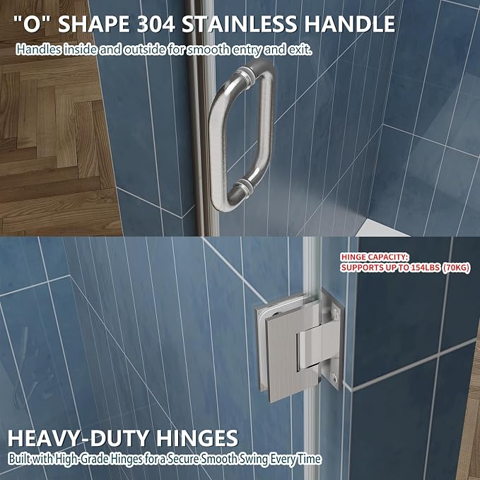 Framelss Hinged Shower Door, 3/8" Tempered Glass - Image 11