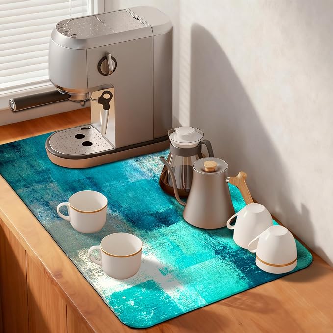 MCALK Turquoise Coffee Mat for Kitchen Counter, Teal Dish Drying Pad by MCALK