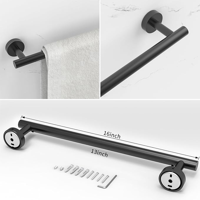 3pc Bathroom Hardware Set with Matte Black Toilet Paper Holder, Towel Ring - Image 5