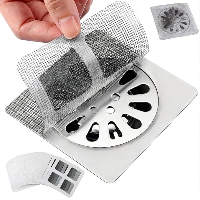 50 Pack Premium Disposable Shower Drain Hair Catcher Stickers – Waterproof Mesh by Innosel