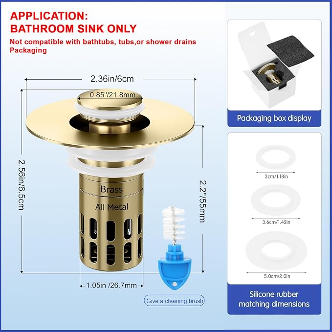 Bathroom Sink Stopper, Pop Up Drain - Image 2