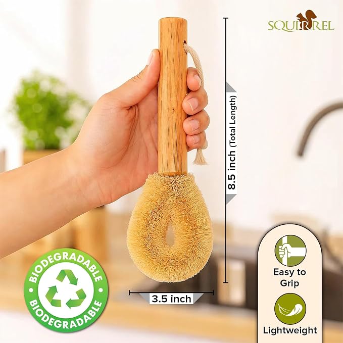 Coconut Fiber Dish Brush with Handle – Natural Dish Scrubber Brush - Image 3