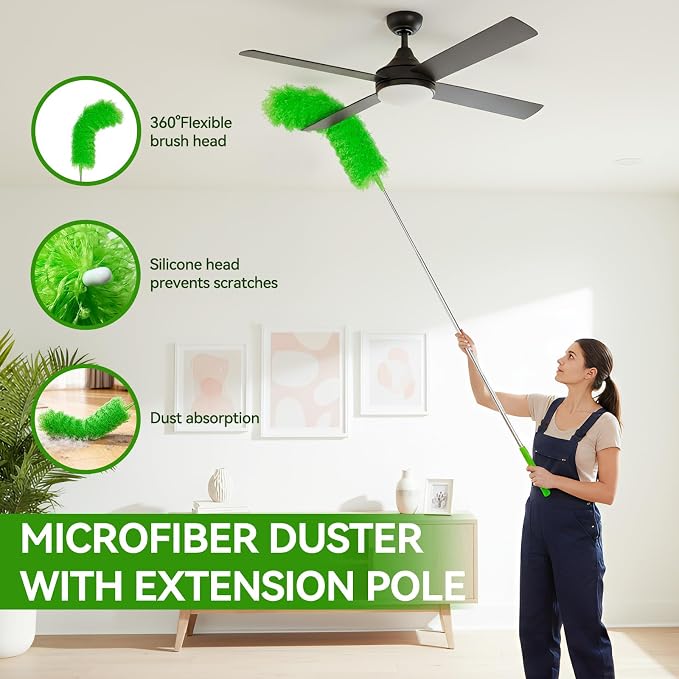 Cobweb Duster with Extension Pole, 3-in-1 Washable Cobweb Duster, Duster with - Image 4