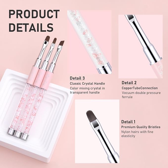 3PCS Nail Art Clean Up Brushes -Round/Angled Nail Brushes - Image 4