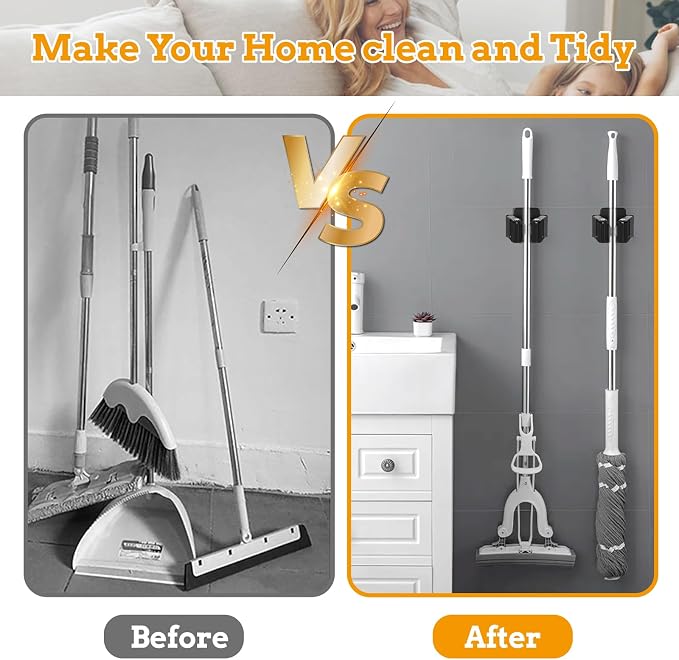 24 Pack Broom and Mop Holder Wall Mount, Hanging Clamp Clip Hanger Utility Rack - Image 3