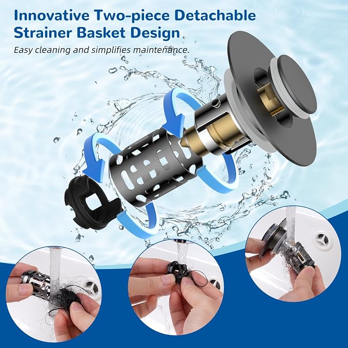Hibbent Upgraded 3 in 1 Bathroom Sink Drain Strainer, Universal Pop Up Stopper - Image 4