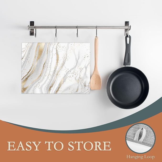 White Gold Marble Dish Drying Mats 18x24 Inch, Dish Pad Drying Rack Mat - Image 3