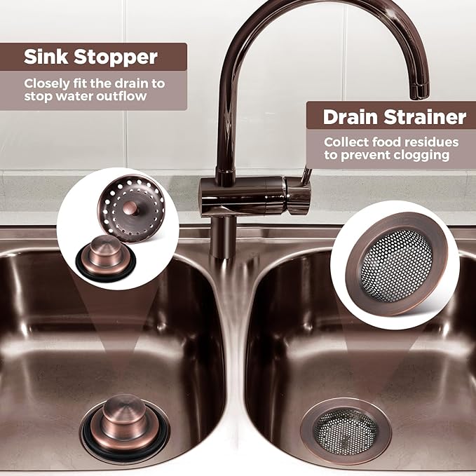 Mudder 3 Pcs Kitchen Sink Drain Strainer and Stopper Stainless Steel Garbage - Image 4
