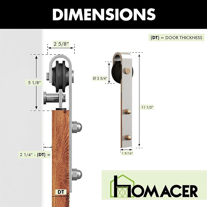 Homacer Brushed Nickel Non-Bypass Sliding Barn Door Hardware Kit, - Image 8