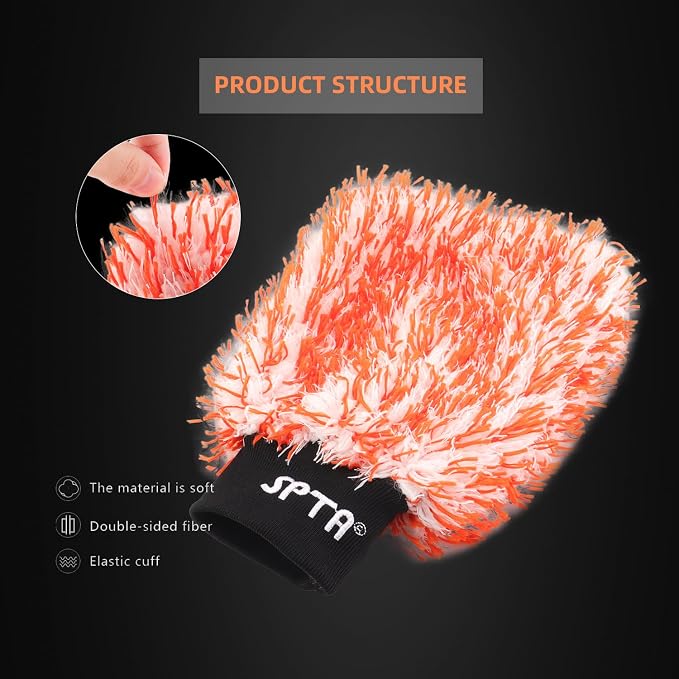 SPTA Microfiber Car Wash Mitt, Plush Fiber Cloth Material, Safe Washing - Image 3