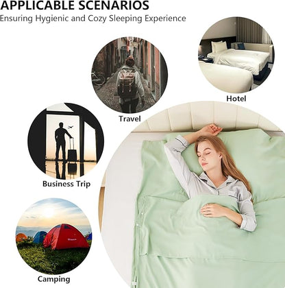 Sleeping Bag Liner Camping Adult Sleep Sack Lightweight Travel Sheet for Hotel Bed Compact Ultralight Essential Cleaning Supplies Kit Travel Bedding Set for Backpacking