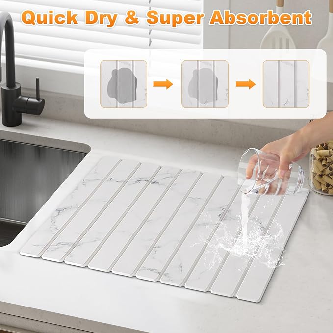 Large Stone Dish Drying Mat, Collapsible Stone Drying Mat - Image 3