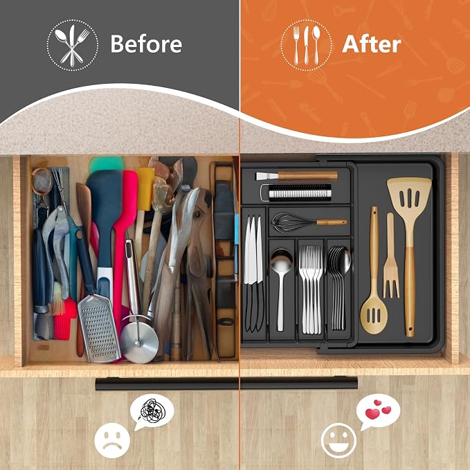 Large Silverware Drawer Organizer, utensil drawer organizer Adjustable Flatware - Image 7