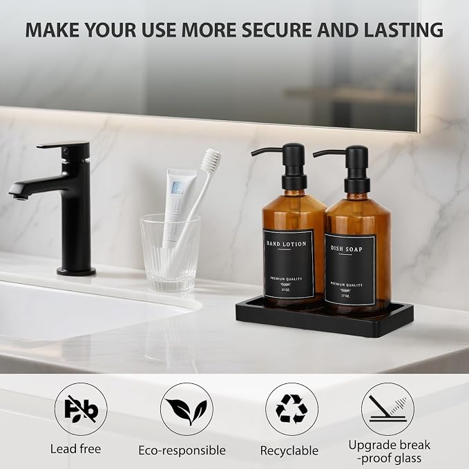 Amber Glass Soap Dispenser, Bathroom Hand Soap Dispensers - Image 5
