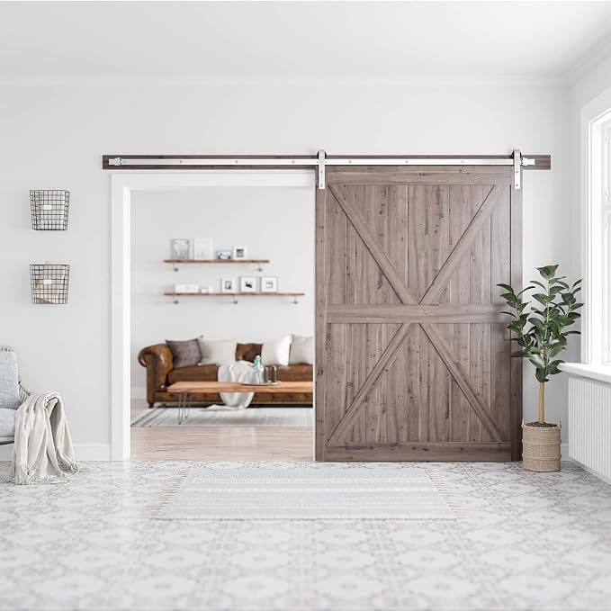 SMARTSTANDARD 10 Feet Brushed Nickel Barn Door Hardware Kit-Heavy Duty Sliding - Image 4
