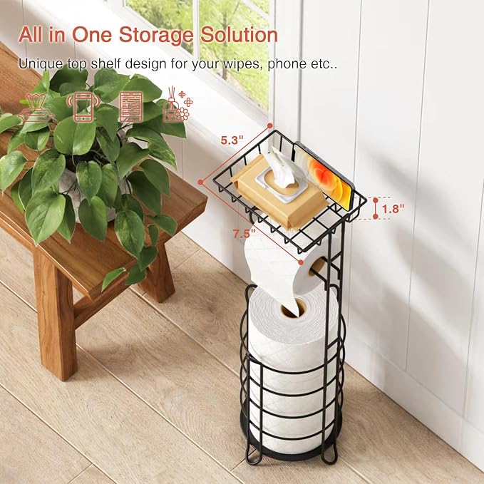 Matte Black Free Standing Toilet Paper Holder Stand - Image 5