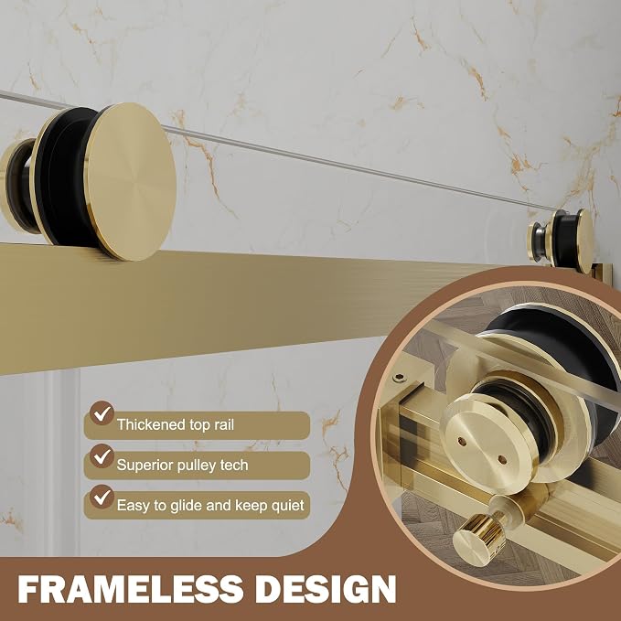 Frameless Sliding Shower Door 56–60" W x 76" H, 5/16" Tempered Glass - Image 4