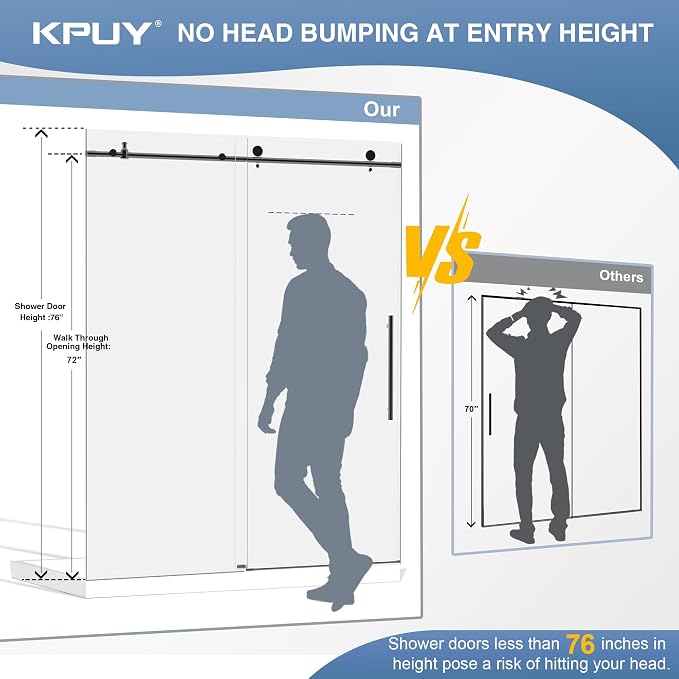 KPUY Frameless Shower Door, 49-54" W x 76" H Sliding Glass Shower Door - Image 2