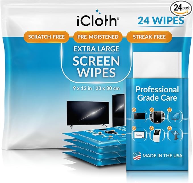 iCloth XL Screen Cleaning Wipes, Lint-Free and Streak-Free, Fast-Drying by iCloth