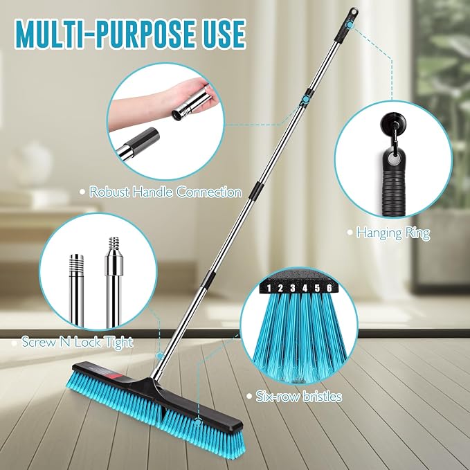 24" Push Broom, Heavy Duty Outdoor Commercial Broom - Image 4