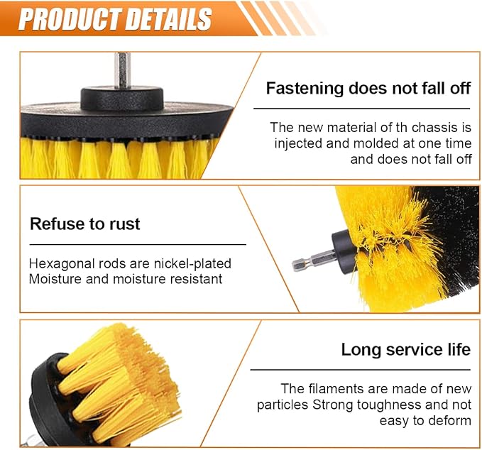 3PCS Car Detailing Drill Brush Set, Car Interior Power Scrubber Brush, Wheel - Image 3