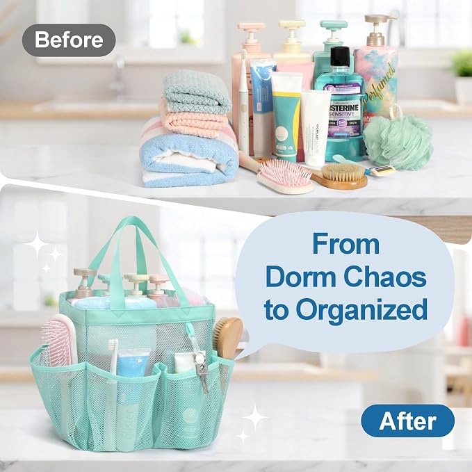 F-color Mesh Shower Caddy Portable, Upgrade Deeper 7 Pockets Shower Bag Basket - Image 4