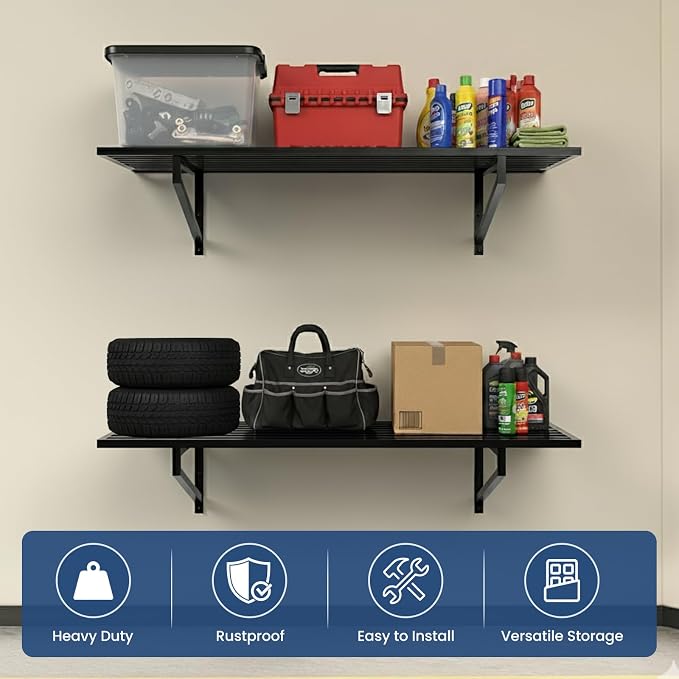 3-Pack Garage Wall Shelves, 750 lbs Capacity, Steel Garage Organization Shelving - Image 4