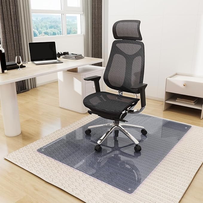 Tempered Glass Floor Mat for Office Chair, for Carpeted or Hard Floor, by KOONMI