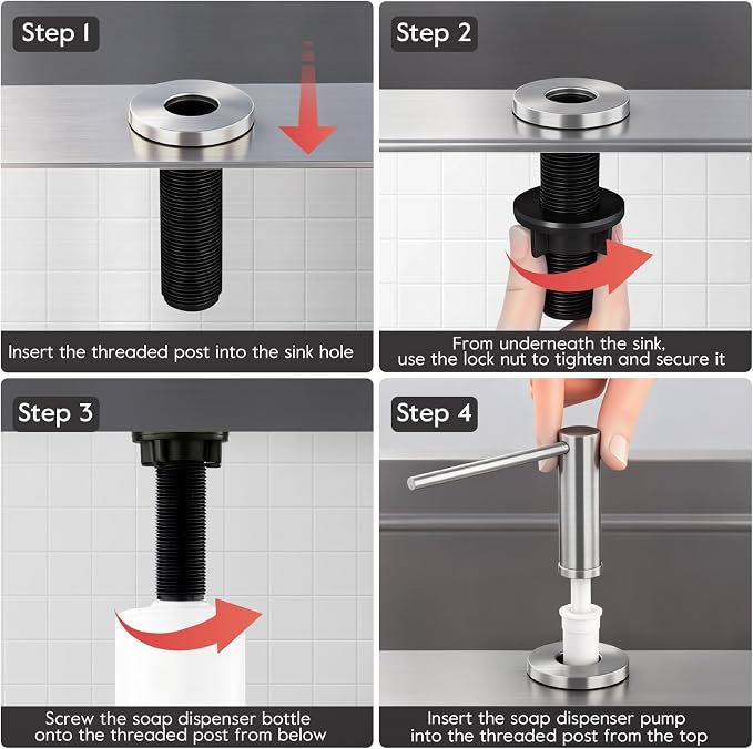 GAPPO Soap Dispenser for Kitchen Sink, Built in Sink Soap Dispenser, Brushed - Image 8