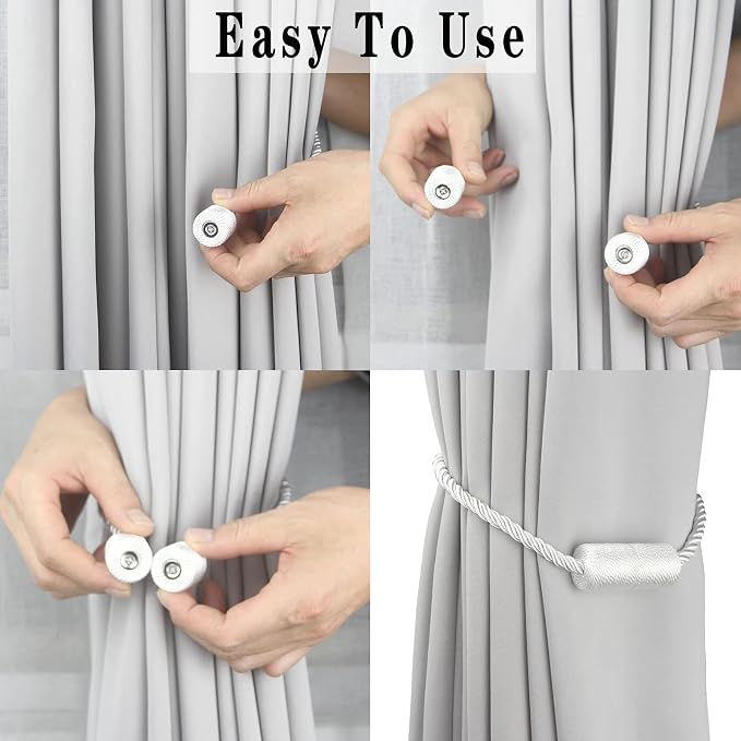 2 Pack White Strong Magnetic Curtain Tiebacks Outdoor Elegant Decorative Tie - Image 4