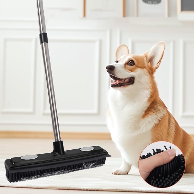 Carpet Rake Reusable Pet Hair Remover Rubber Broom by THAMTU