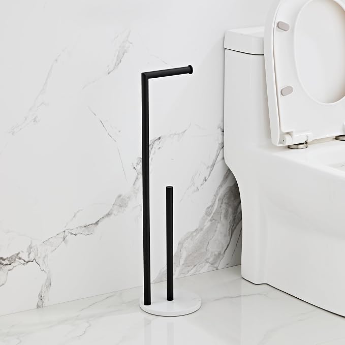 Marble Toilet Paper Holder Stand -Matte Black, Freestanding - Image 5