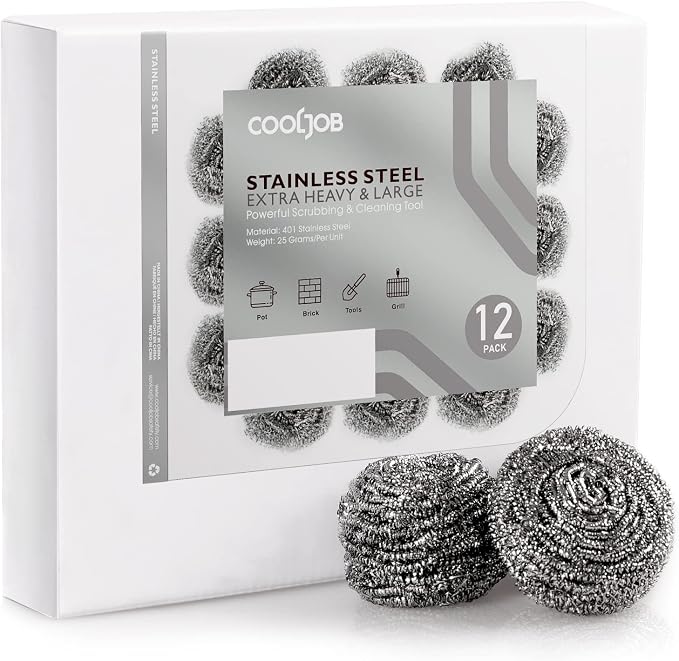 COOLJOB 6/12 Pack Stainless Steel Scrubber Sponges, Heavy Duty Tough Metal by COOLJOB