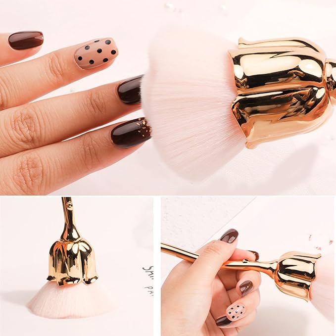 4 Pcs Nail Art Dust Powder Remover Cleaner Brush，Rose Nail Art Powder Dust - Image 7