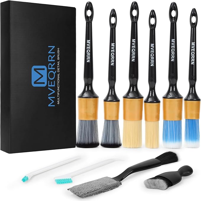 10PCS Car Detailing Brush Set, Boars Hair Car Cleaning Detail Brush kit by MVEQRRNcardetailbrushset