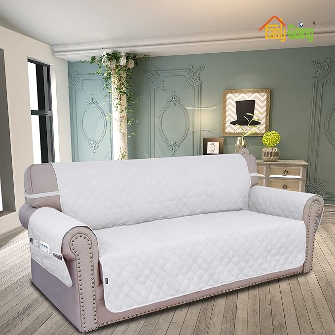 Easy-Going Sofa Slipcover Waterproof Oversized Couch Cover Non-Slip Sofa Cover for 3 Cushion Couch Washable Furniture Protector for Pets Kids Children Dog (Oversized Sofa, White)
