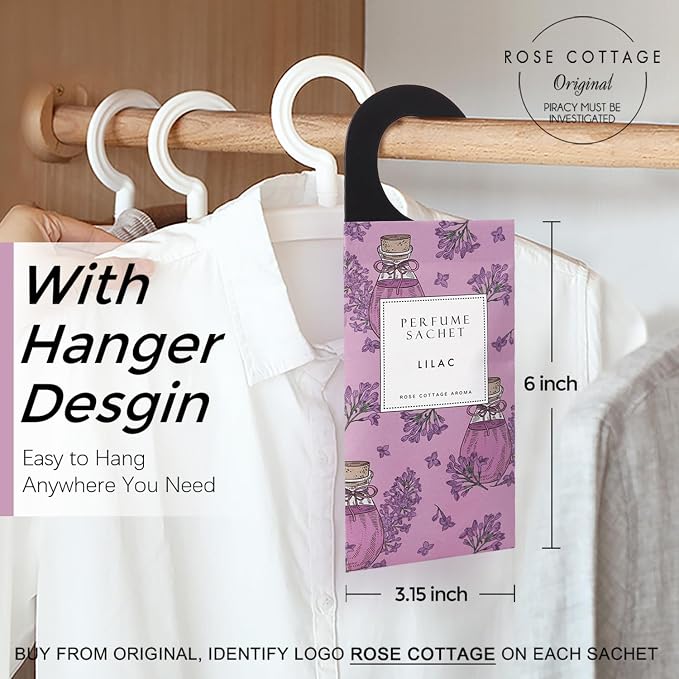 ROSE COTTAGE Large 12 Packs Lilac Hanging Closet Air Freshener Scented Sachets - Image 2