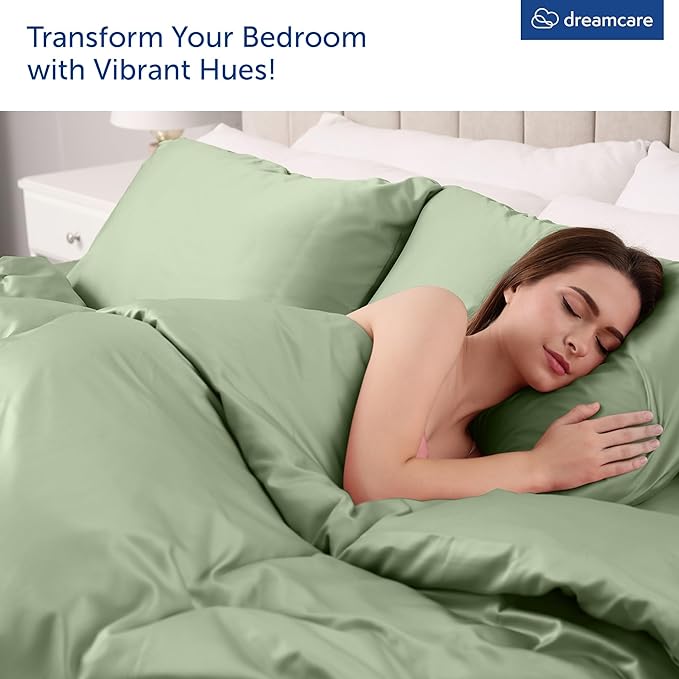 DREAMCARE Queen Sheet Set – 4 pcs Cooling Sheets – up to 21” Extra Deep Pocket Queen Sheets – Hotel Luxury Pillowcases – Superior Softness 100% Microfiber with Side Pocket - Sage Green